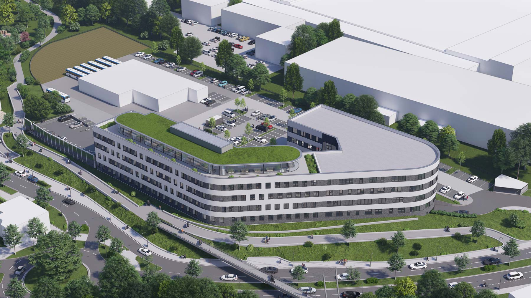 Vogelperspektive auf die Straßenfront